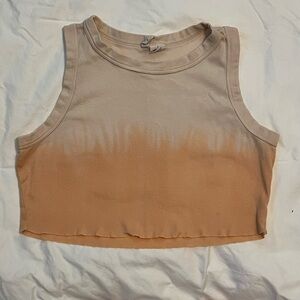 Sky and Sparrow Cream and Brown Sleeveless Crop Top